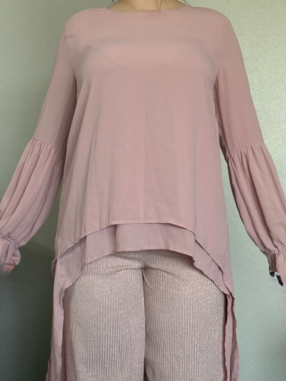 Oh Dusty Rose High-Low Ruffle Sleeve Tunic - Picture 2 of 14
